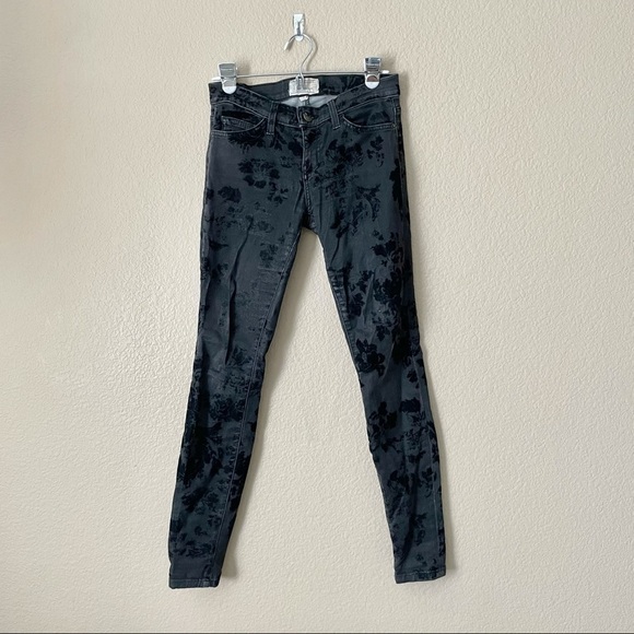 Current/Elliott The Low-Rise Skinny Ankle Jeans, Black Velvet Floral - Picture 3 of 6